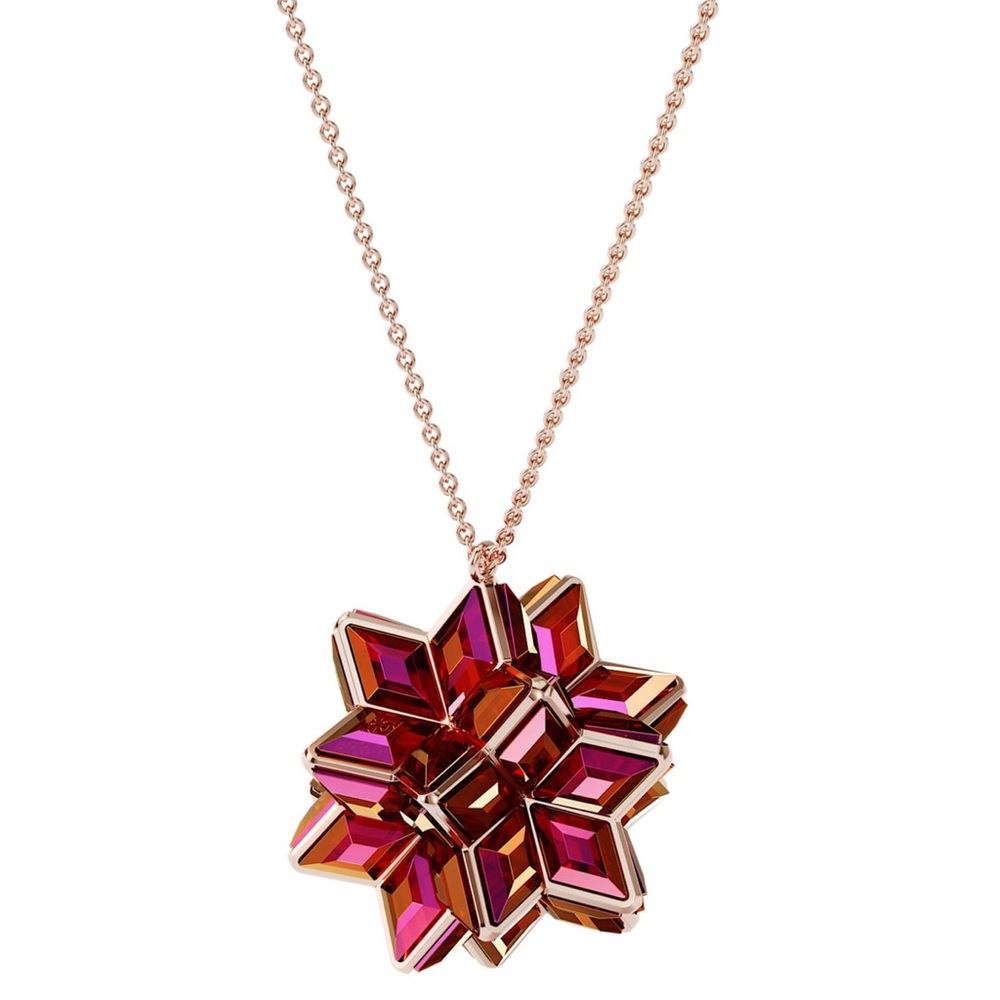 Swarovski Curiosa Pendant, Geometric Crystals, Pink, Rose-Gold Tone Plat…